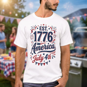 T-shirt 4 juillet 1776 rouge blanc et bleu