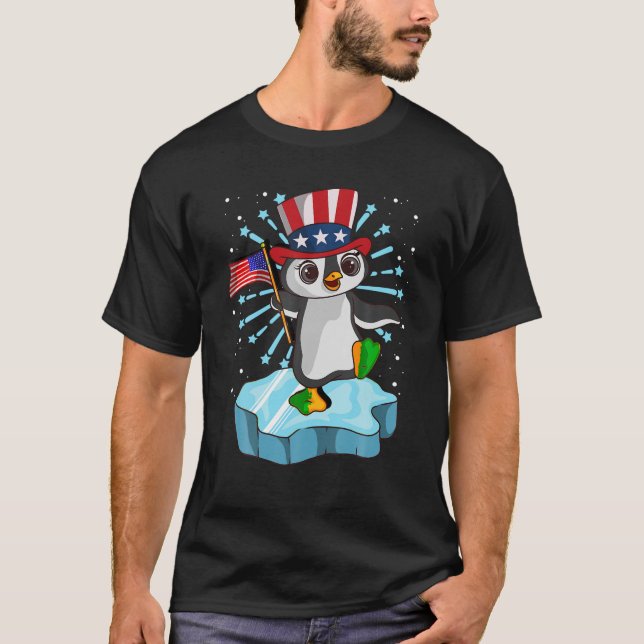 T-shirt 4 juillet 2021 Penguin Funny American USA Patrio (Devant)