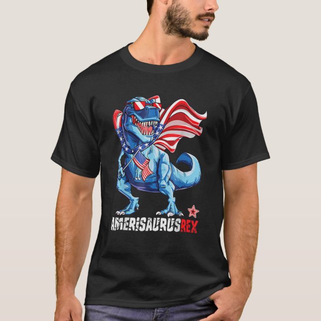 T-shirt 4 juillet Ameri Saurus Rex Dinosaur Boys (Devant)