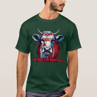 T-shirt 4 juillet America Cow USA Drapeau Motif Moorica t