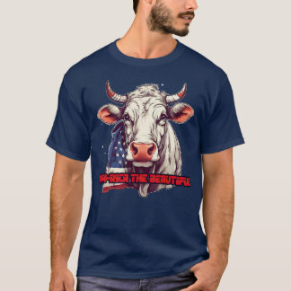 T-shirt 4 juillet America Cow USA Drapeau Motif Moorica t