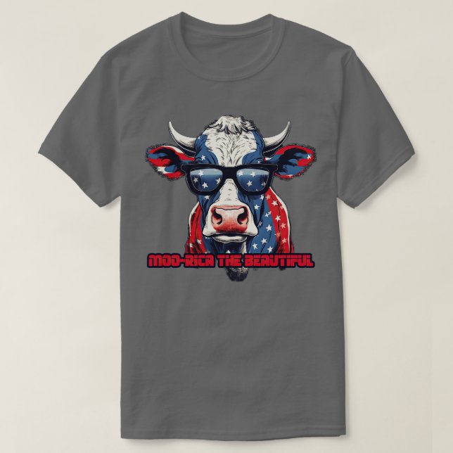 T-shirt 4 juillet America Cow USA Drapeau Motif Moorica t (Design devant)