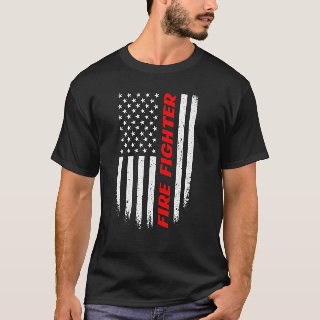 T-shirt 4 juillet American Flag Firefighter Hommes Femmes (Devant)