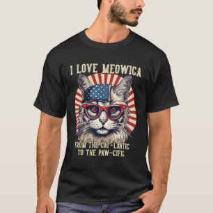 T-shirt 4 Juillet Amoureux des chats I Love Meowica Funny