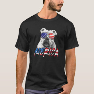 T-shirt 4 juillet Anglais Bulldog American Flag Patrioti