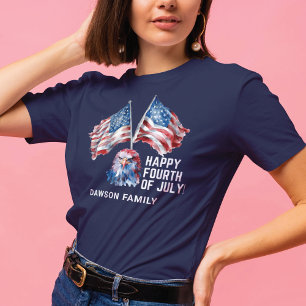 T-shirt 4 juillet Aquarelle Nom de famille personnalisé