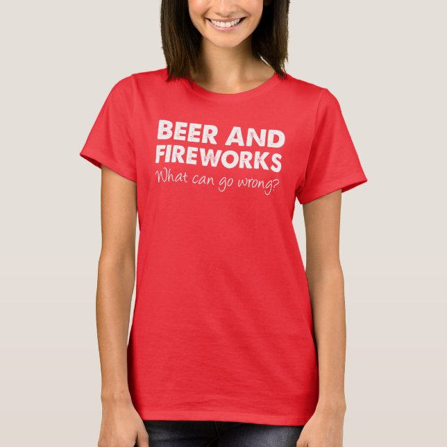 T-shirt 4 Juillet Bière Et Feu D'Oeuvre Drôle (Devant)