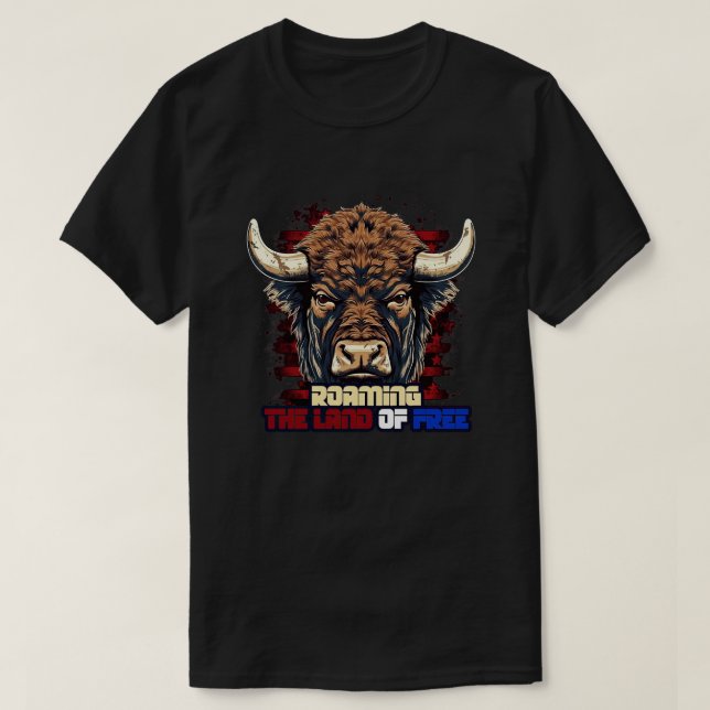 T-shirt 4 juillet Bison américain parcourant le pays de la (Design devant)