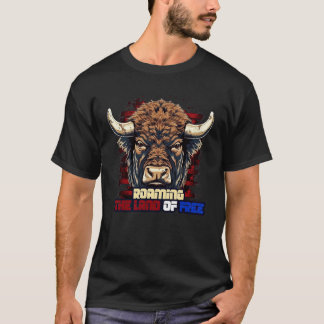 T-shirt 4 juillet Bison américain parcourant le pays de la