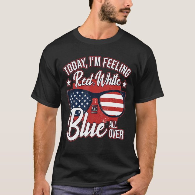 T-shirt 4 juillet bleu rouge blanc (Devant)