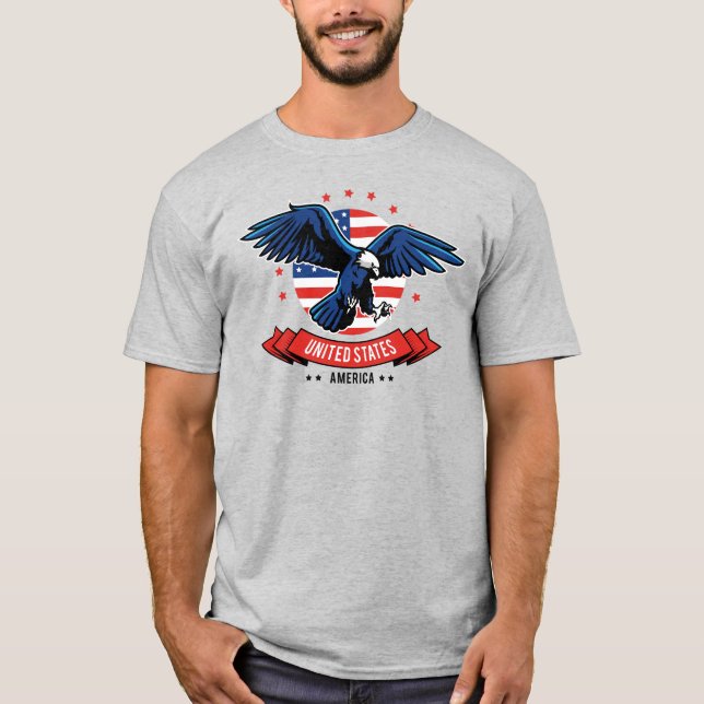 T-shirt 4 juillet Bold Eagle drapeau américain Couleurs (Devant)