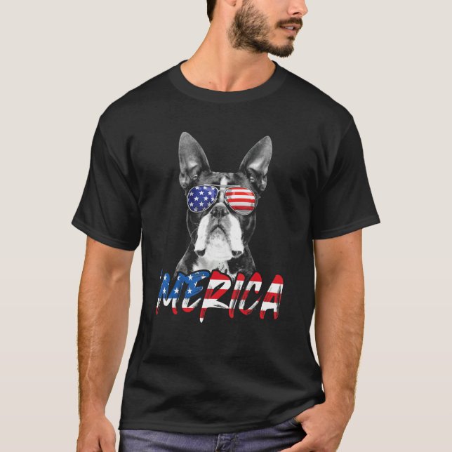 T-shirt 4 juillet Boston Terrier Merica Drapeau américain  (Devant)