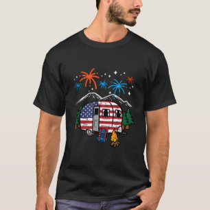 T-shirt 4 Juillet Camper Van Us Drapeau Camping Patriotiqu