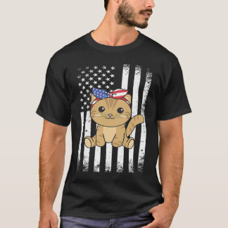 T-shirt 4 juillet chat américain pour enfants mignon chat 