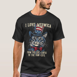 T-shirt 4 Juillet Chat I Love Meowica Chat Patriotique