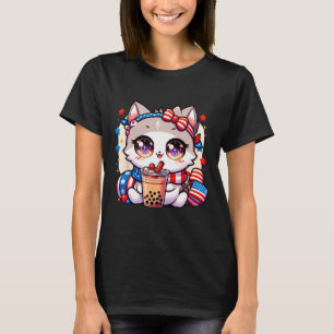 T-shirt 4 juillet Chemise de chat Filles Kawaii Anime Boba