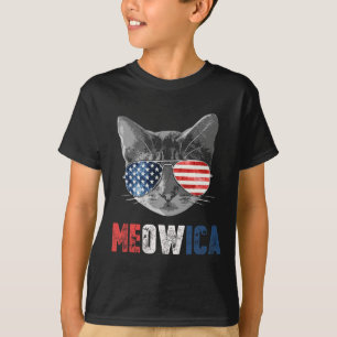 T-shirt 4 juillet Chemise Meowica Drapeau Américain Chat
