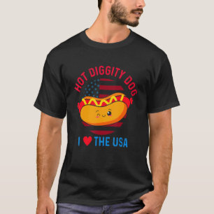 T-shirt 4 juillet Chien Hot Diggity J'Aime Les États-Unis