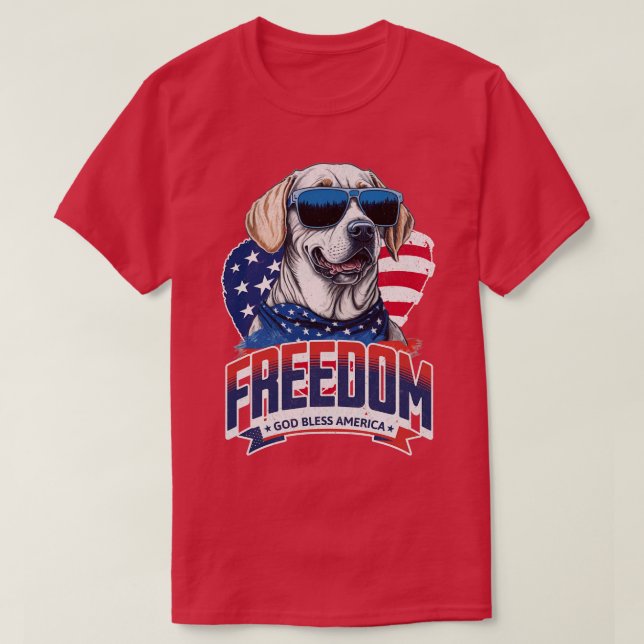 T-shirt 4 juillet chien Labrador Lunettes de soleil Drapea (Design devant)
