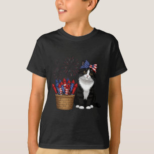 T-shirt 4 juillet Conception De Chat Et Feux D'Artifice Po