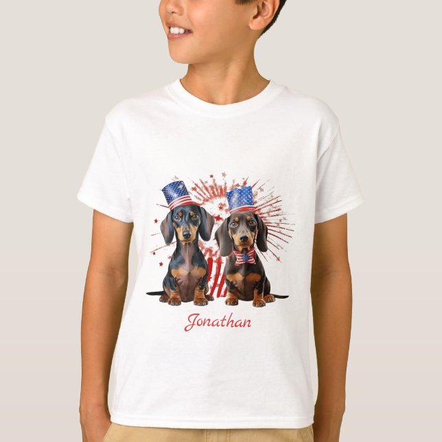 T-shirt 4 juillet Dachshund, Drapeau américain (Devant)