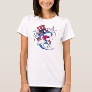 T-shirt 4 juillet de requin patriotique bleu rouge