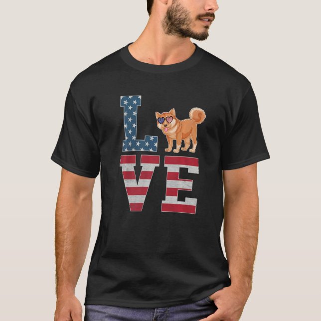 T-shirt 4 juillet Décor Amour Patriotique Shiba Inu Chien  (Devant)