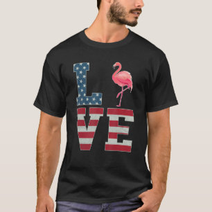 T-shirt 4 juillet Décor Patriotic Love Flamant rose Améric