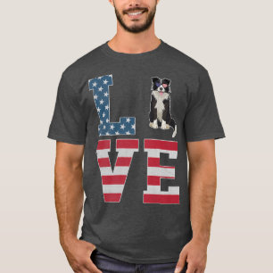 T-shirt 4 juillet Décor Patriotique AMOUR Bordure Collie C