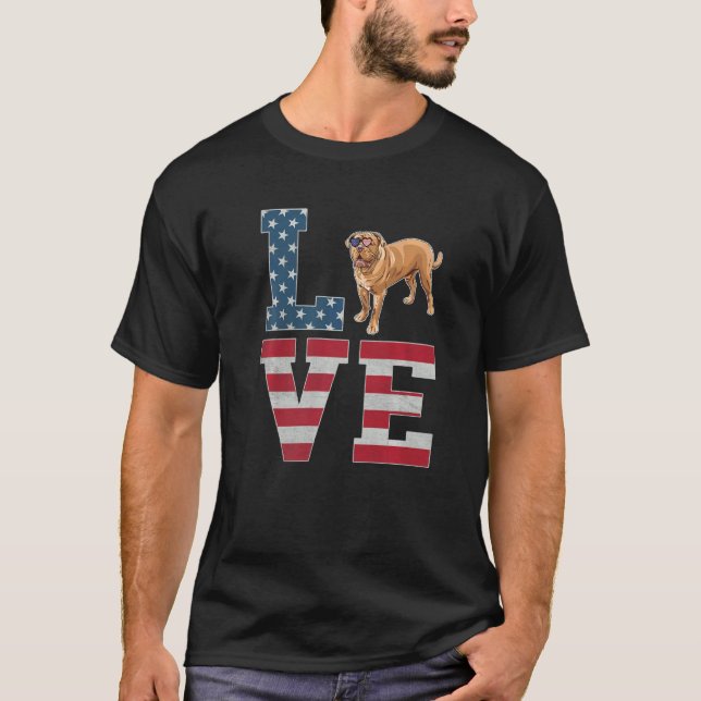 T-shirt 4 juillet Décor Patriotique Amour Mastiff Chien Am (Devant)