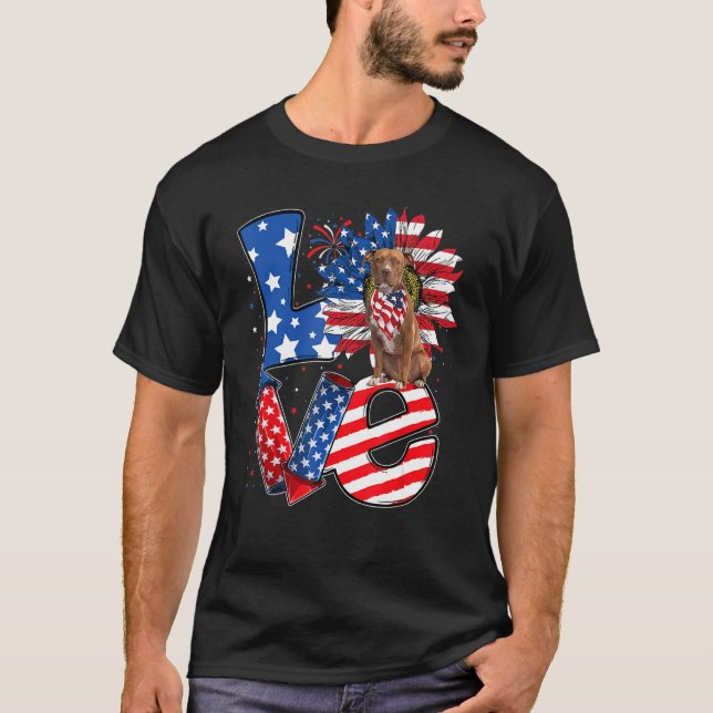 T-shirt 4 juillet Décor Patriotique LOVE Pitbull Dog USA F (Devant)