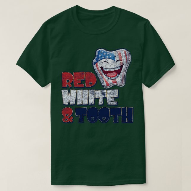 T-shirt 4 juillet Dentiste Dentiste Rouge Blanc Distresse  (Design devant)