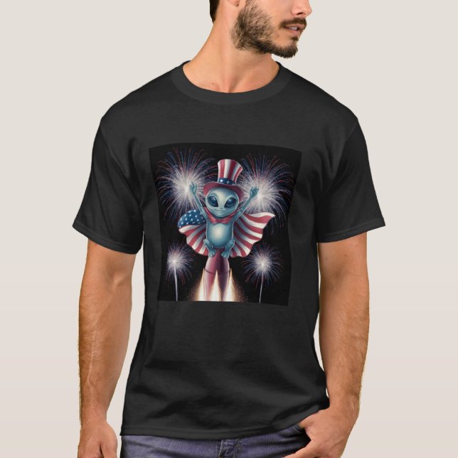 T-shirt 4 juillet Drapeau Américain Feu d'artifice Rocket  (Devant)