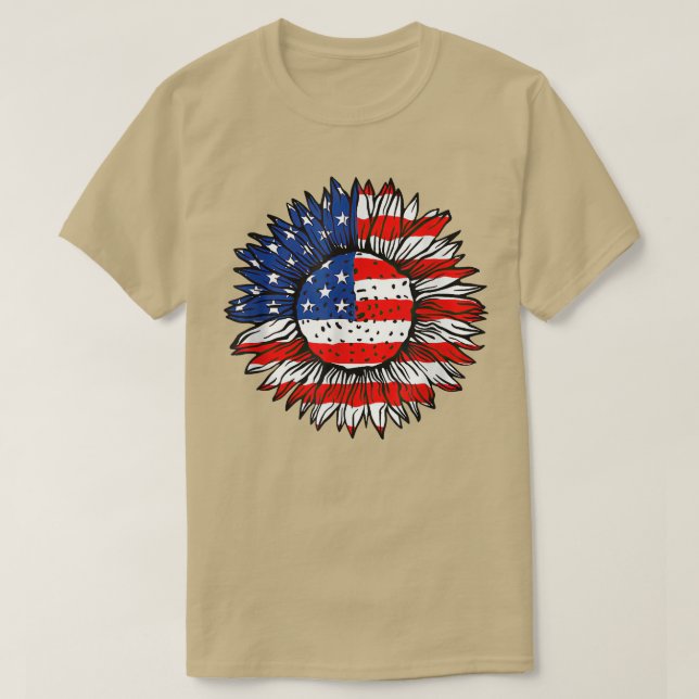 T-shirt 4 juillet Drapeau américain Tournesol Rouge Blanc  (Design devant)