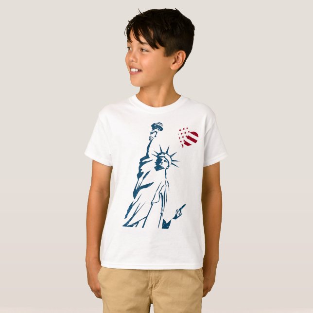 T-shirt 4 juillet drapeau des USA de coeur de statue de (Devant entier)