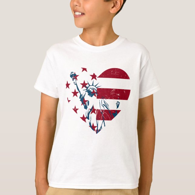 T-shirt 4 juillet drapeau des USA de coeur de statue de (Devant)