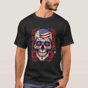 T-shirt 4 juillet Drapeau US Crâne à sucre