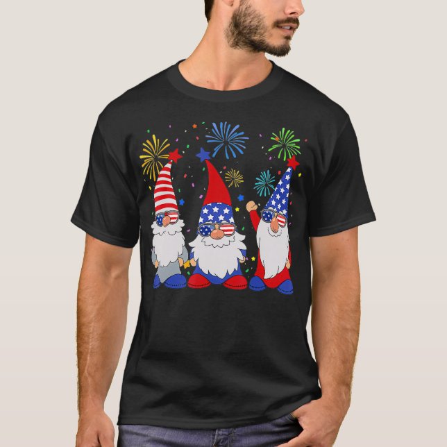 T-shirt 4 juillet Drôle Patriotique Gnomes Lunettes de sol (Devant)