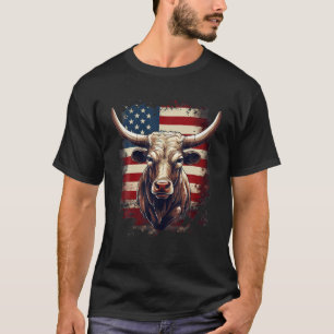 T-shirt 4 juillet États-Unis Drapeau Texas Longhorn Bull T
