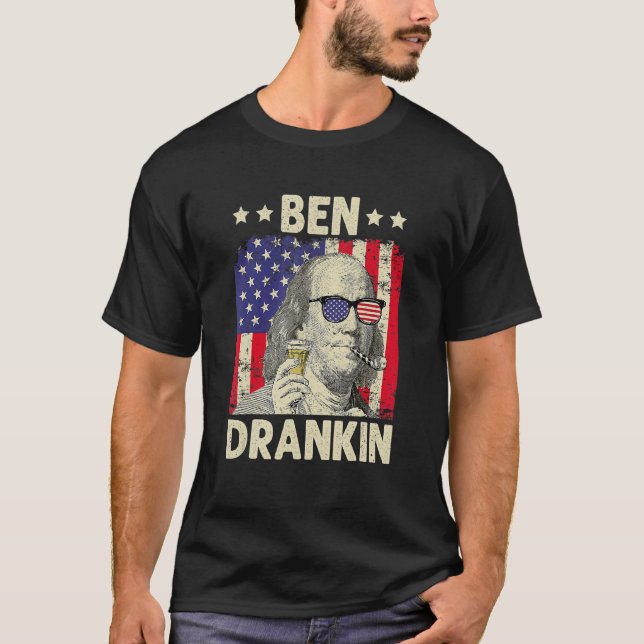 T-shirt 4 juillet Fête de l'Indépendance Ben Drankin Boire (Devant)