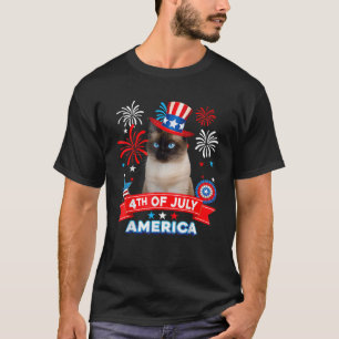 T-shirt 4 juillet Fête Patriotique Indépendance Chat Siama