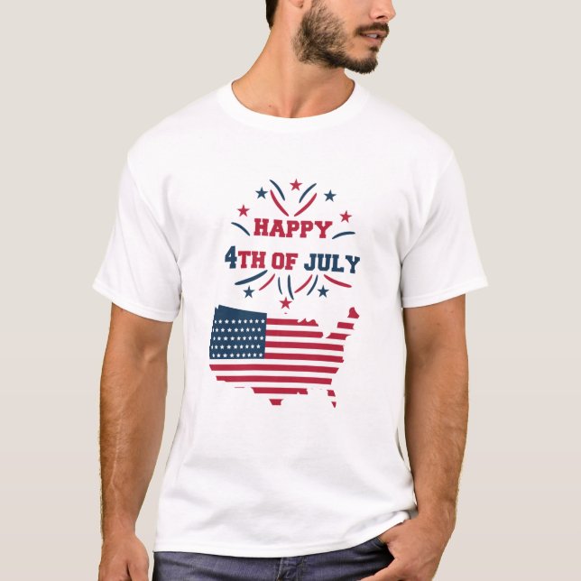 T-shirt 4 juillet Feu d'artifice USA Rouge Blanc Bleu (Devant)