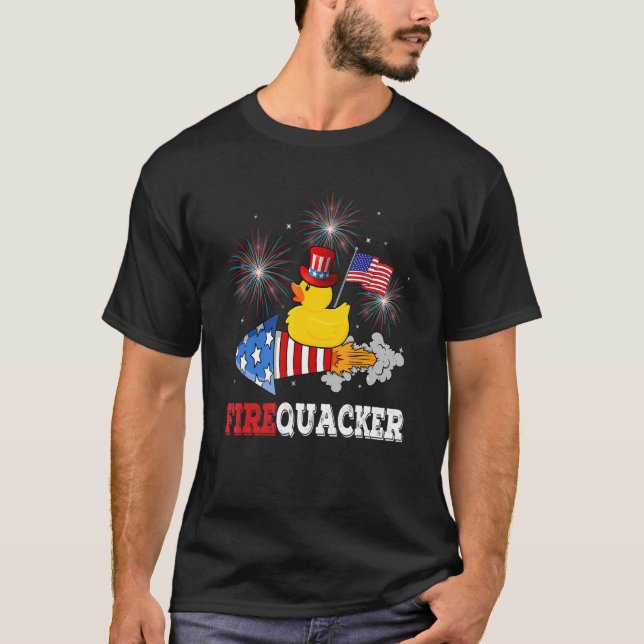 T-shirt 4 juillet Feu de canard en caoutchouc Patriotique (Devant)