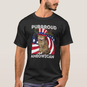 T-shirt 4 juillet Feu De Chat Patriotique Avec Drapeau Usa