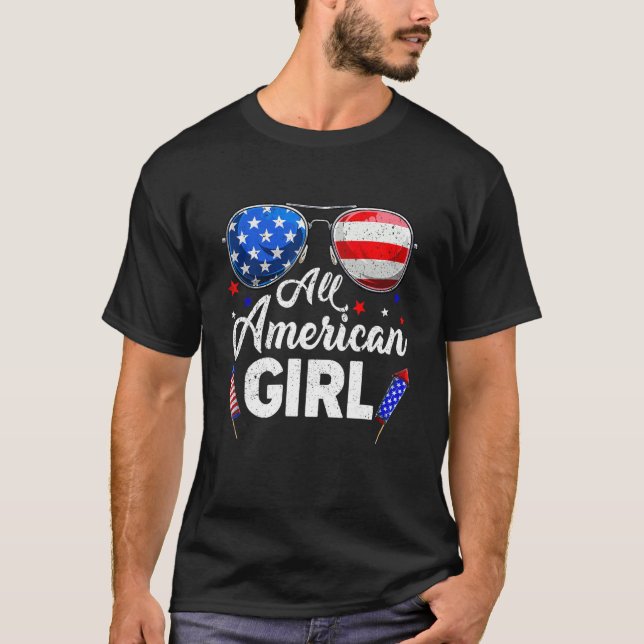 T-shirt 4 juillet Filles Américaines Enfants Us Drapeau Su (Devant)