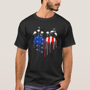T-shirt 4 juillet Flamant rose USA Flag Fide Heart Drit Am