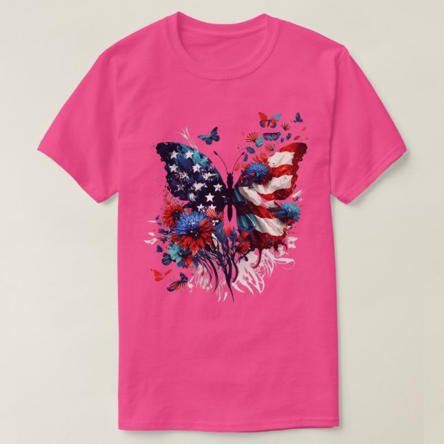 T-shirt 4 juillet Floral Papillon Vintage (Design devant)