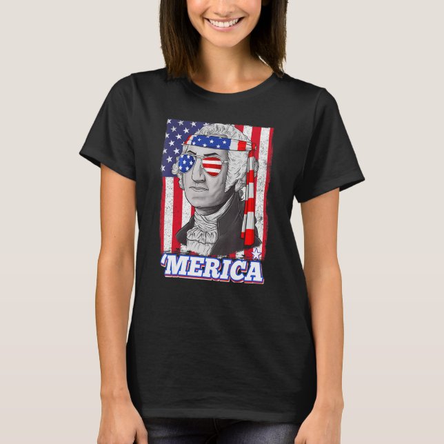 T-shirt 4 juillet George Washington Patriotique Merica Fla (Devant)
