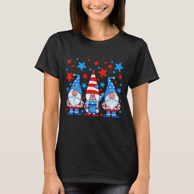T-shirt 4 juillet Gnomes Patriotique American Flag mignonn (Devant)