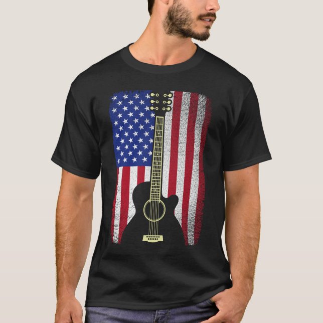 T-shirt 4 juillet Guitare musicienne États-Unis Drapeau am (Devant)